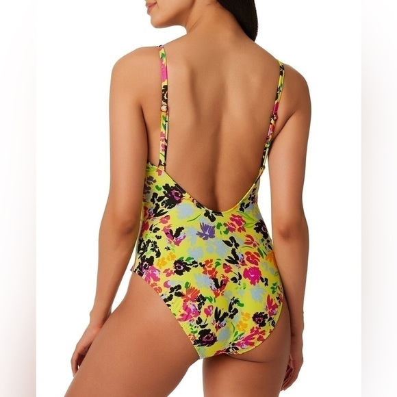Bar III YELLOW Floral Chic One-Piece Swimsuit, US M New - Picture 3 of 11